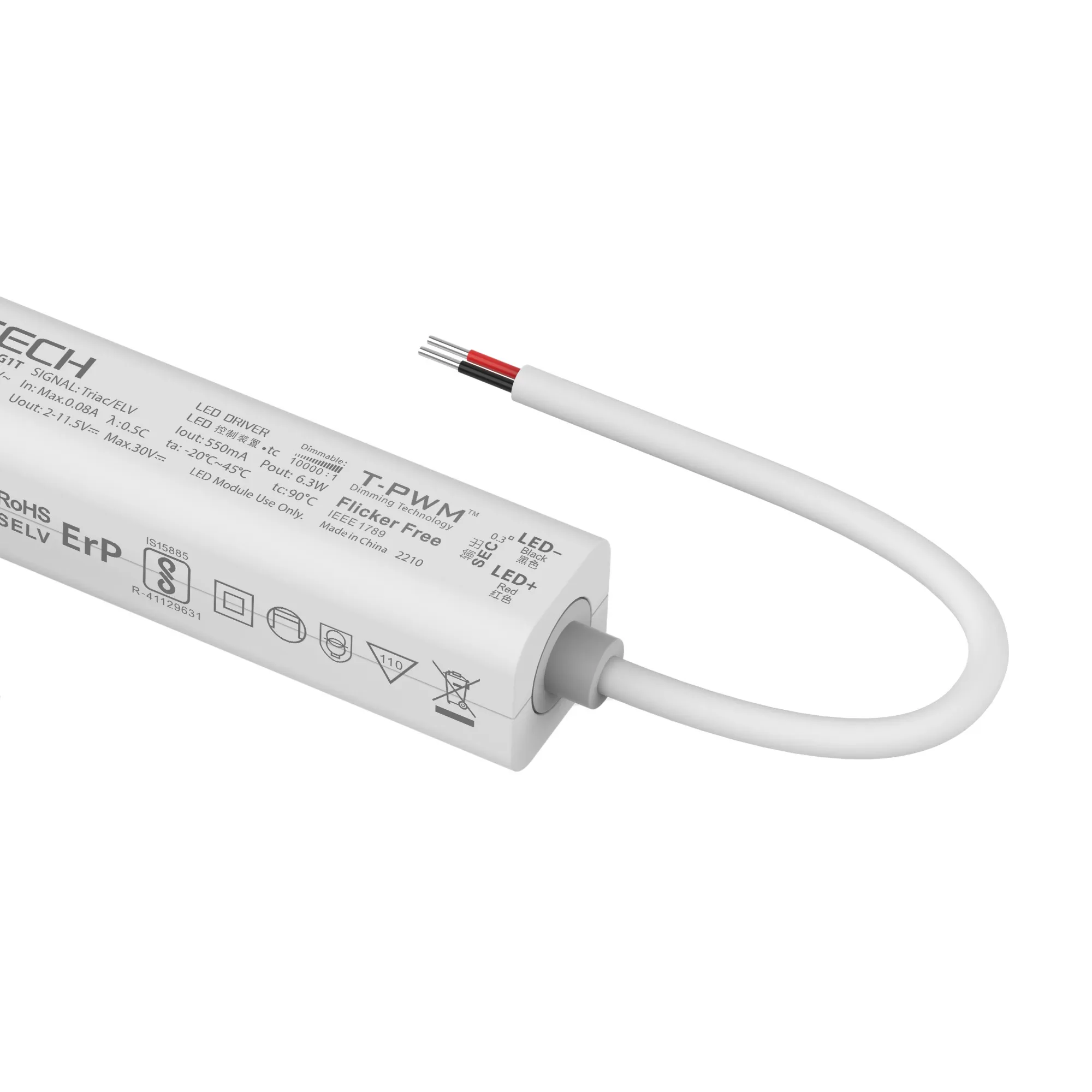 Triac/ELV, PWM,6W, C. Current Dimmable Driver, 550mA, DC:9-42Vdc, EFF>70%, IP20. SE-6-550-G1T  LTECH Triac Constant Current